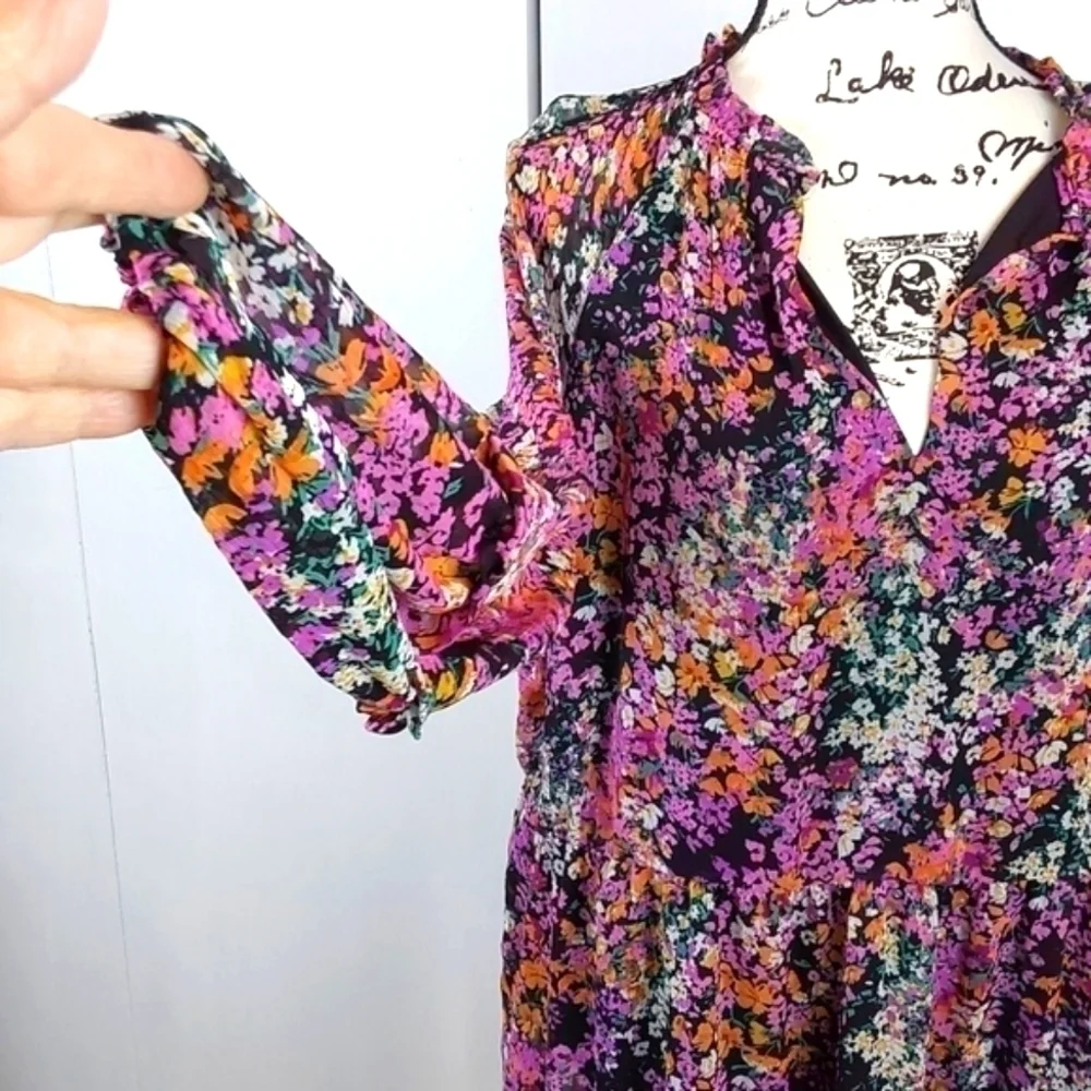 Vince Camuto|  Womens Black Multi-Colored Ditzy  Floral Babydoll Midi Dress XL - Picture 4 of 11